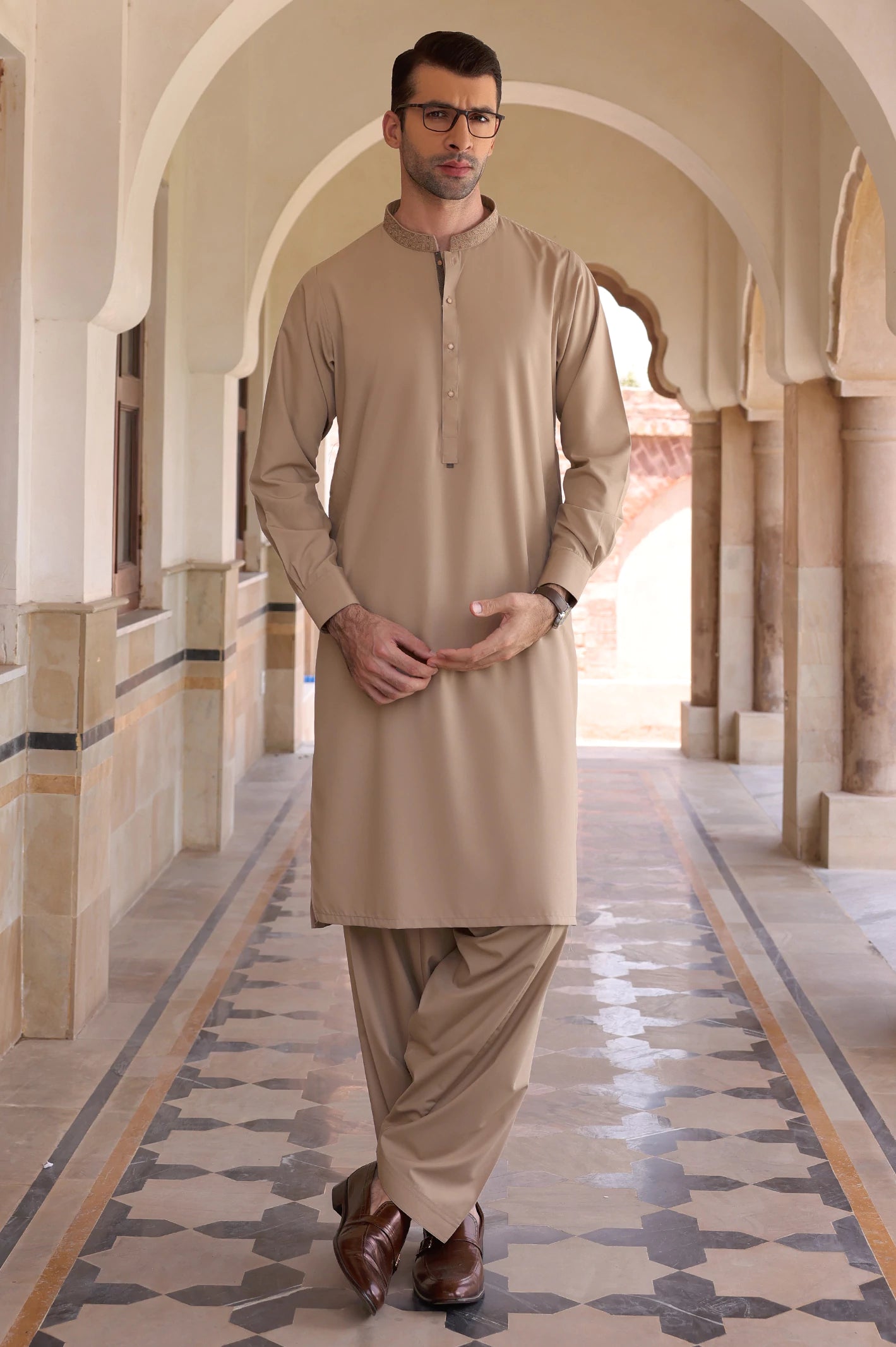 Men Khaki Wear Shalwar Kameez