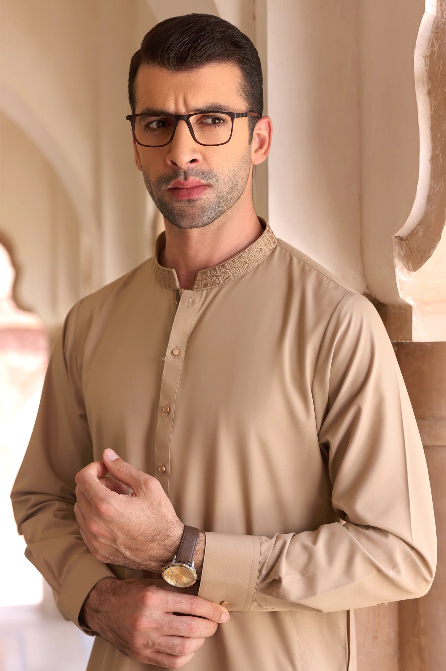 Diners Khaki Shalwar Kameez For Men