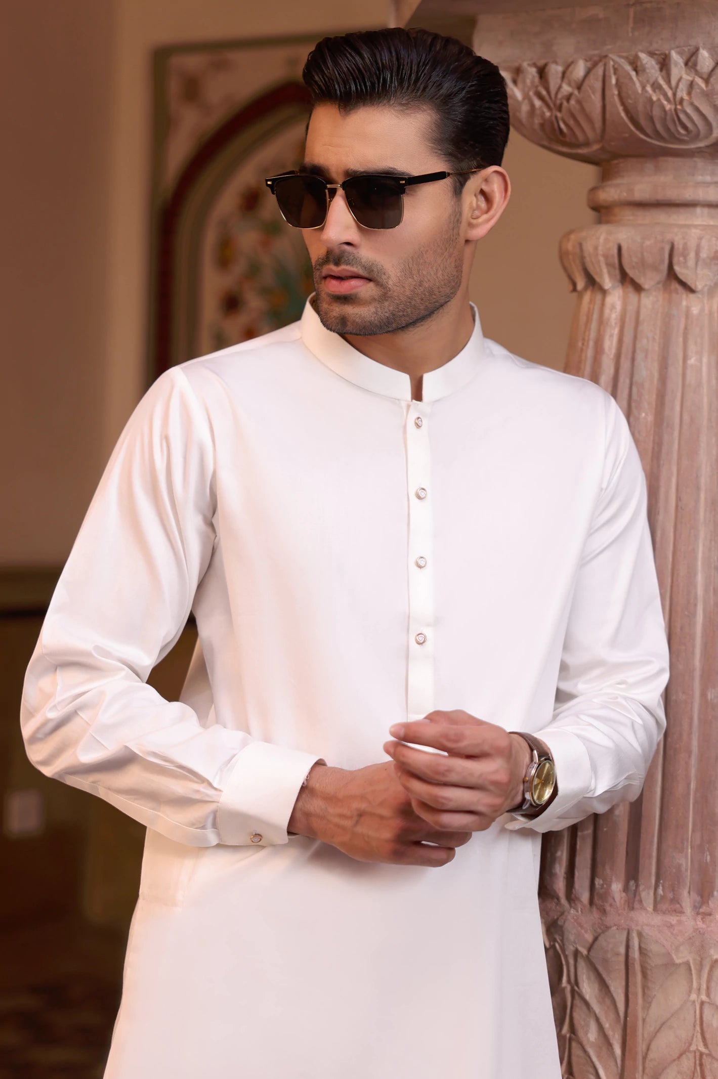 Off White Cotton Shalwar Kameez for Men