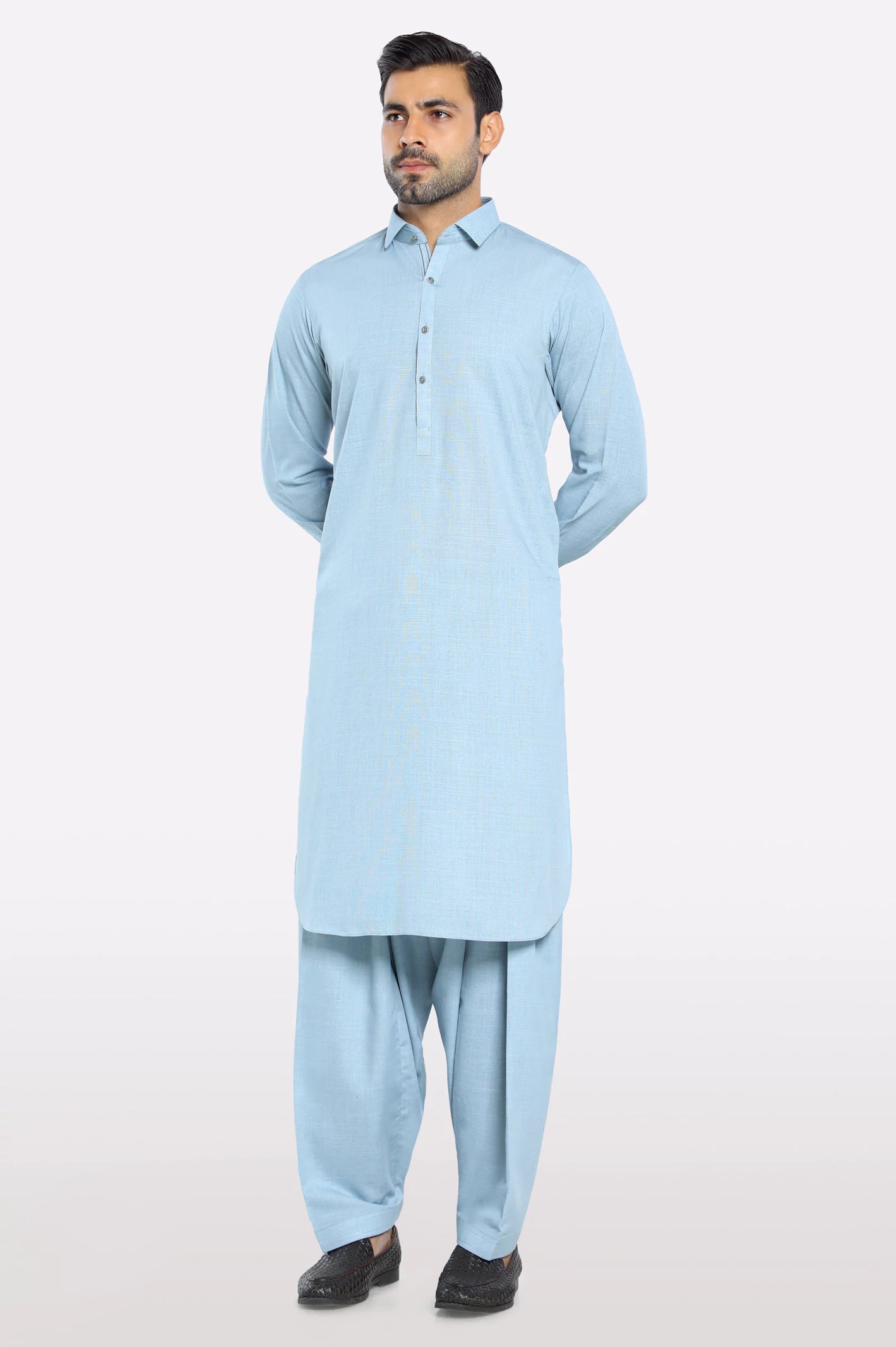 Men Wash & Wear Light Blue Shalwar Kameez