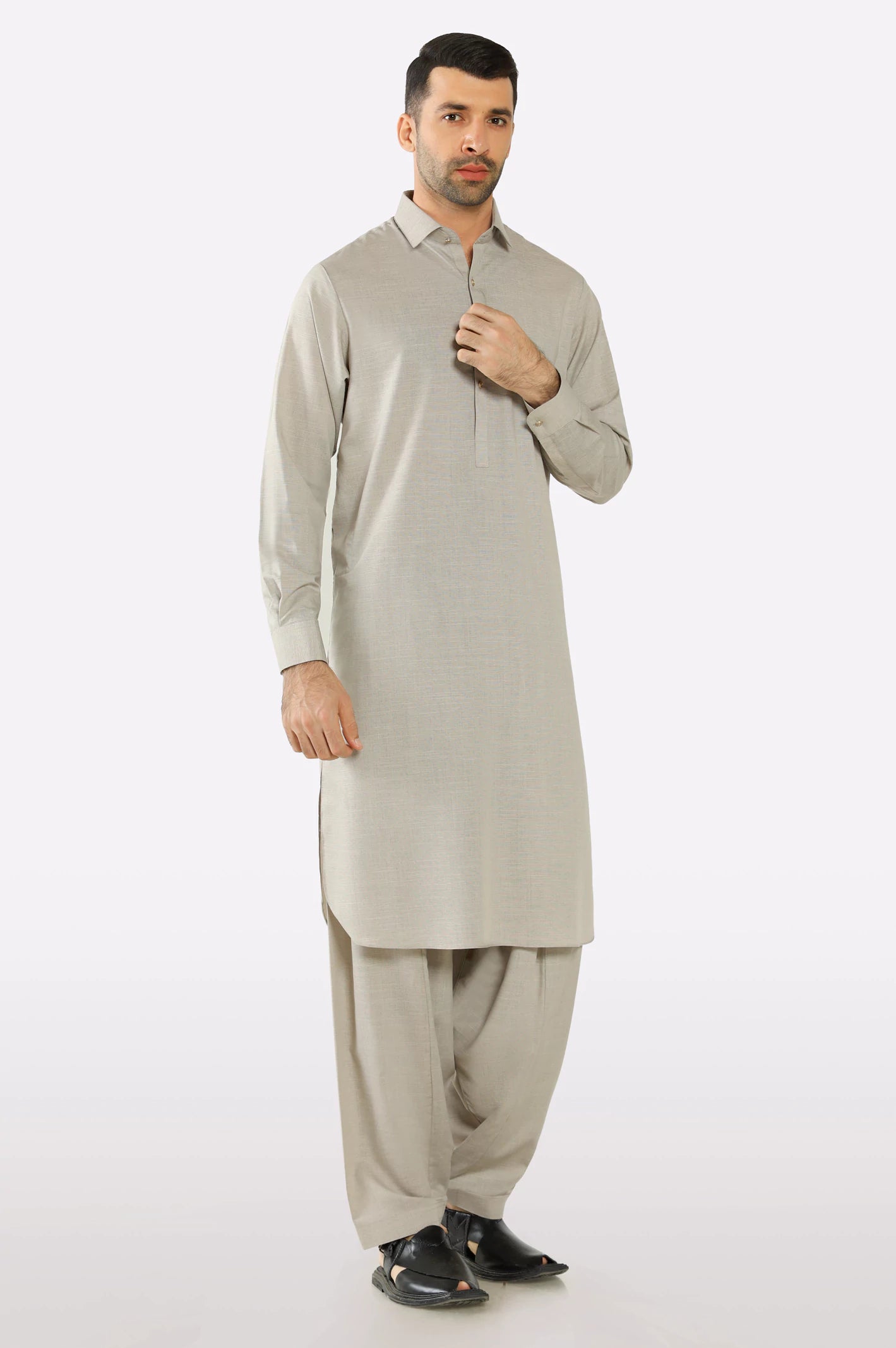 Men Beige Wash & Wear Shalwar Kameez