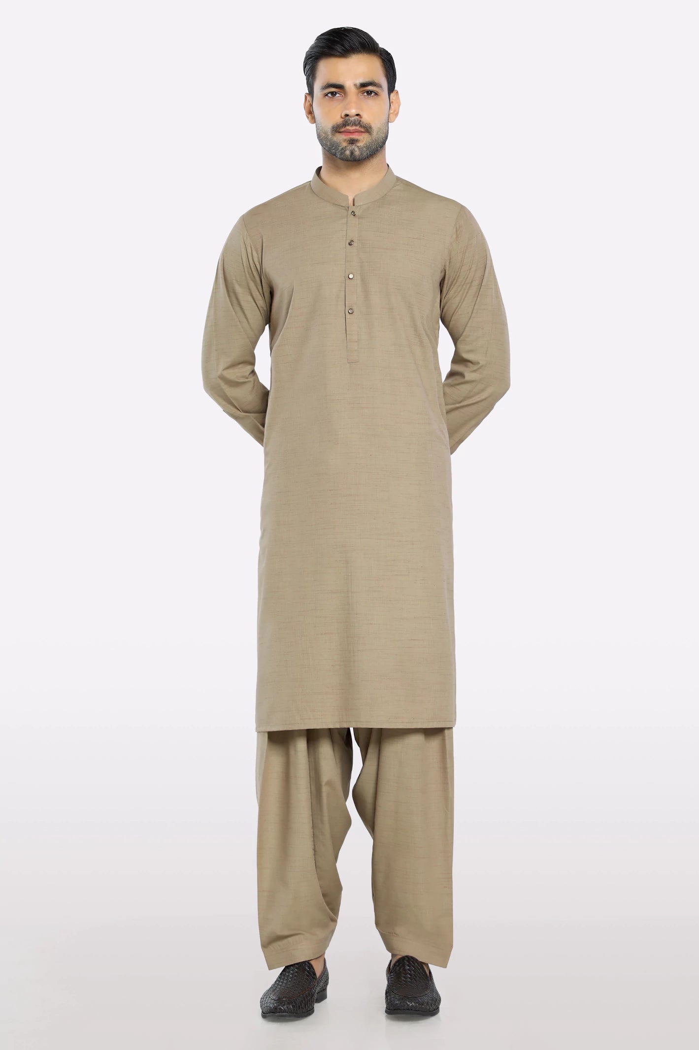 Wash & Wear Light Brown Shalwar Kameez