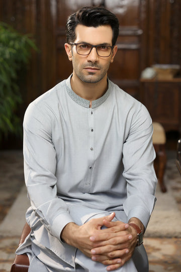 Light Grey Wash & Wear Shalwar Kameez