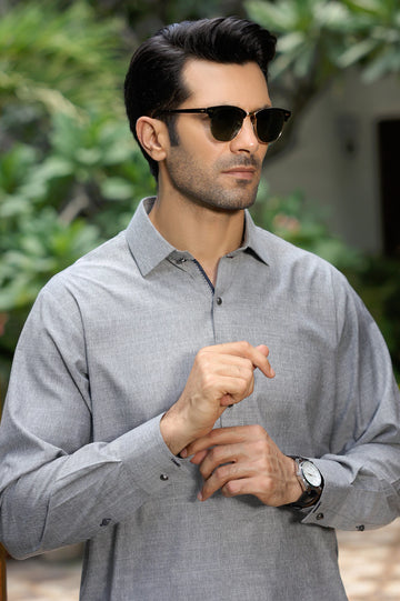 Light Grey Wash & Wear Shalwar Kameez