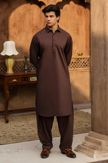 Dark Brown Wash & Wear Shalwar Kameez