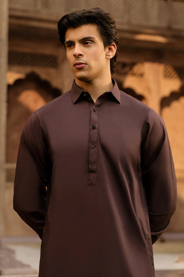Dark Brown Wash & Wear Shalwar Kameez