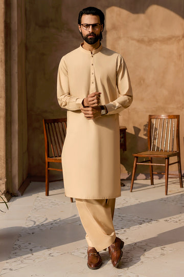 Fawn Cotton Shalwar Kameez