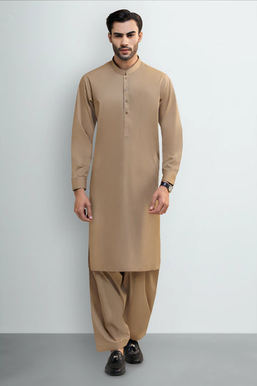 Dark Fawn Cotton Shalwar Kameez