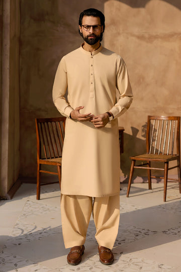 Dark Beige Cotton Shalwar Kameez