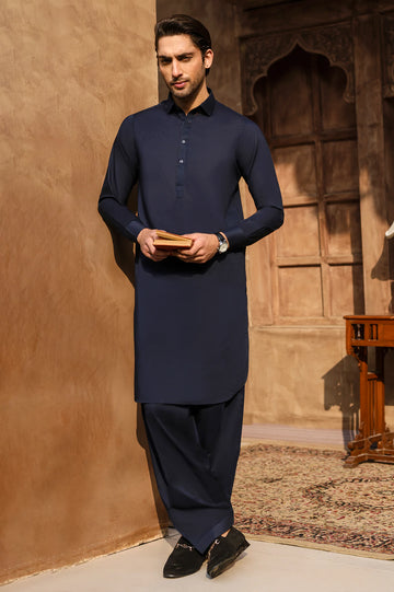 Navy Blue Cotton Shalwar Kameez