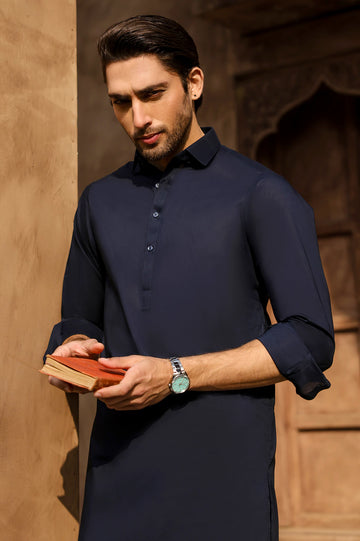 Navy Blue Cotton Shalwar Kameez
