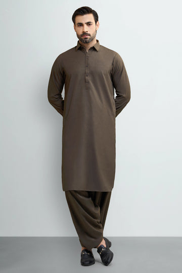 Dark Brown Wash & Wear Shalwar Kameez
