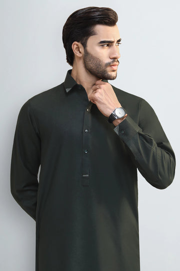 Dark Green Wash & Wear Shalwar Kameez
