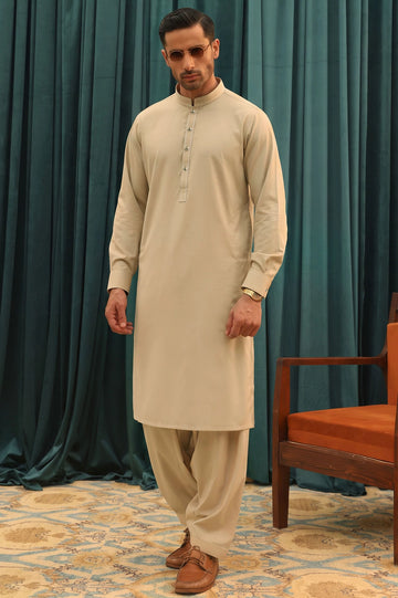Dark Fawn Wash & Wear Shalwar Kameez