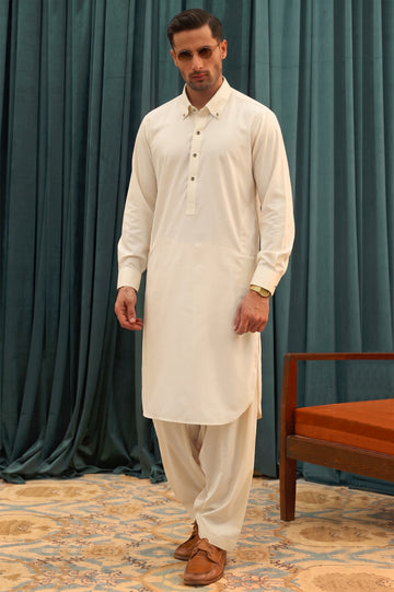 Cream Wash & Wear Shalwar Kameez