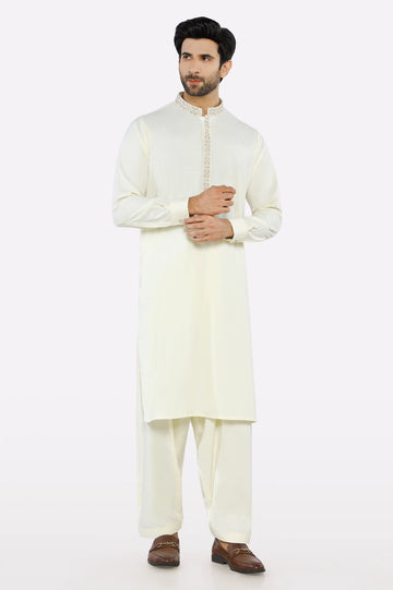 Cream Wash & Wear Shalwar Kameez