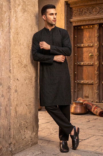 Black Schiffli Kurta Pajama