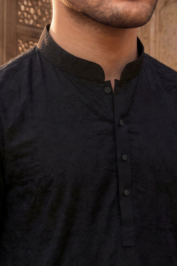 Black Schiffli Kurta Pajama