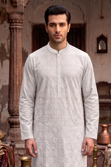 White Schiffli Kurta Pajama