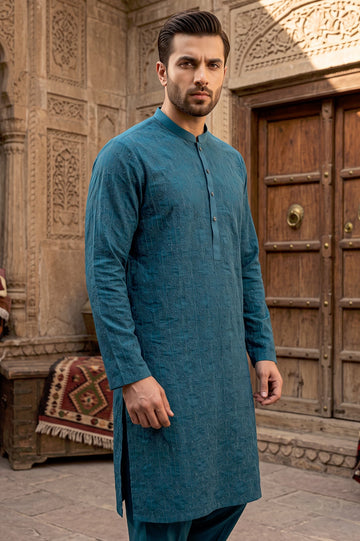 Teal Blue Schiffli Kurta Pajama