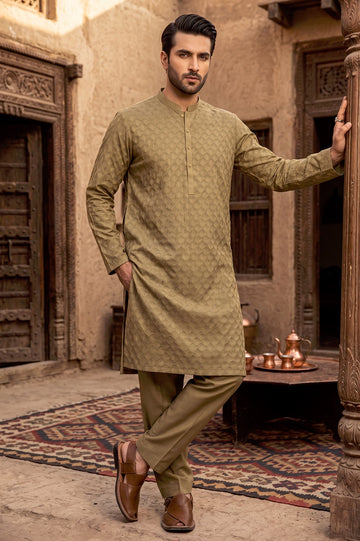 Camel Schiffli Kurta Pajama