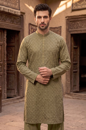 Camel Schiffli Kurta Pajama