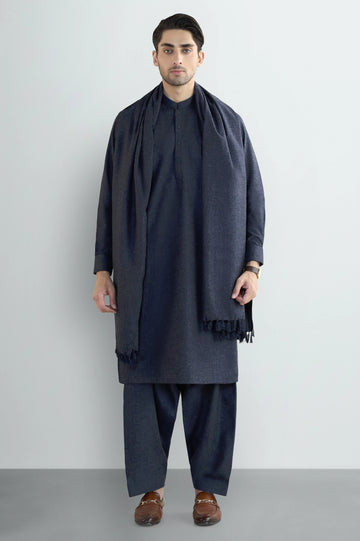Dark Blue Shalwar Kameez with Shawl