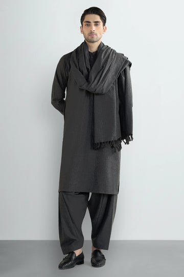 Dark Grey Shalwar Kameez with Shawl