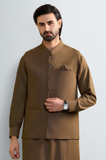 Brown Shalwar Kameez with Waistcoat