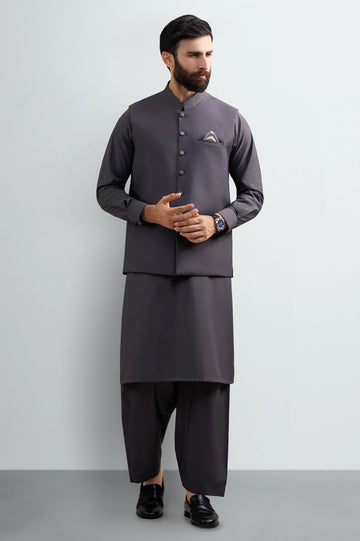 Dark Brown Shalwar Kameez with Waistcoat