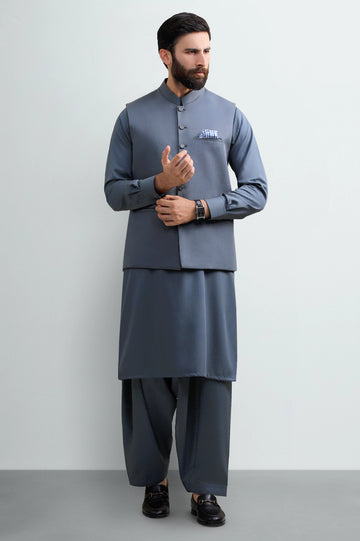 Blue Shalwar Kameez with Waistcoat
