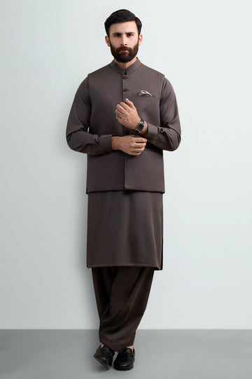 Brown Shalwar Kameez with Waistcoat