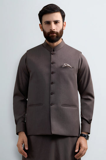 Brown Shalwar Kameez with Waistcoat
