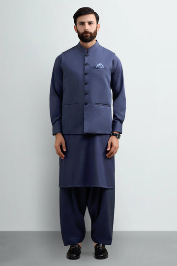 Dark Blue Shalwar Kameez with Waistcoat