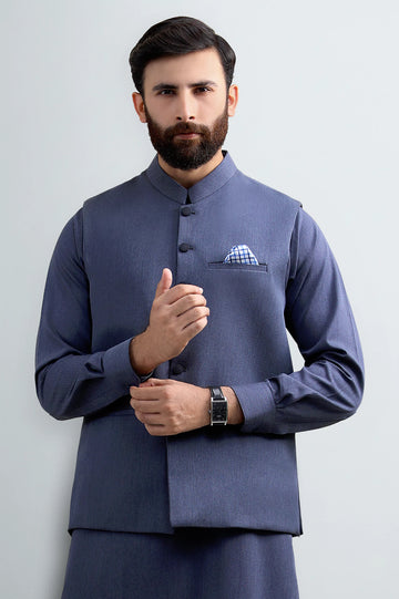 Dark Blue Shalwar Kameez with Waistcoat