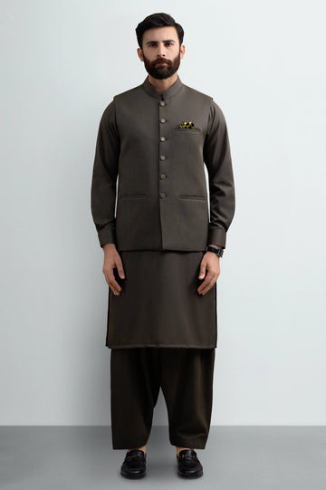 Dark Green Shalwar Kameez with Waistcoat