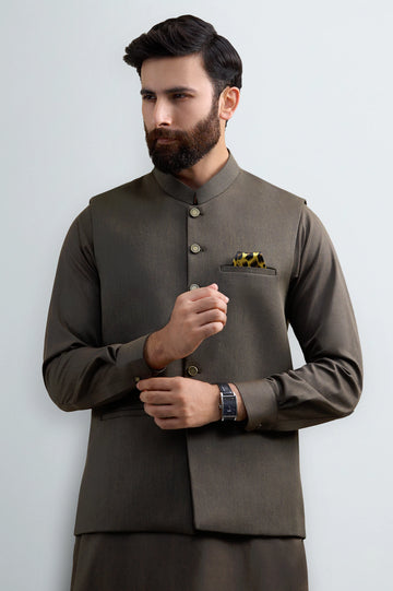 Dark Green Shalwar Kameez with Waistcoat