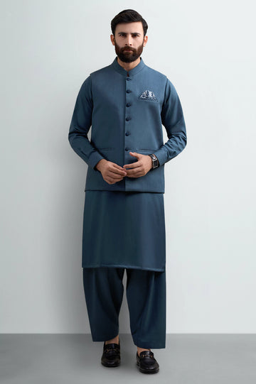 Green Shalwar Kameez with Waistcoat