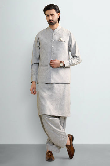 Grey Shalwar Kameez with Waistcoat