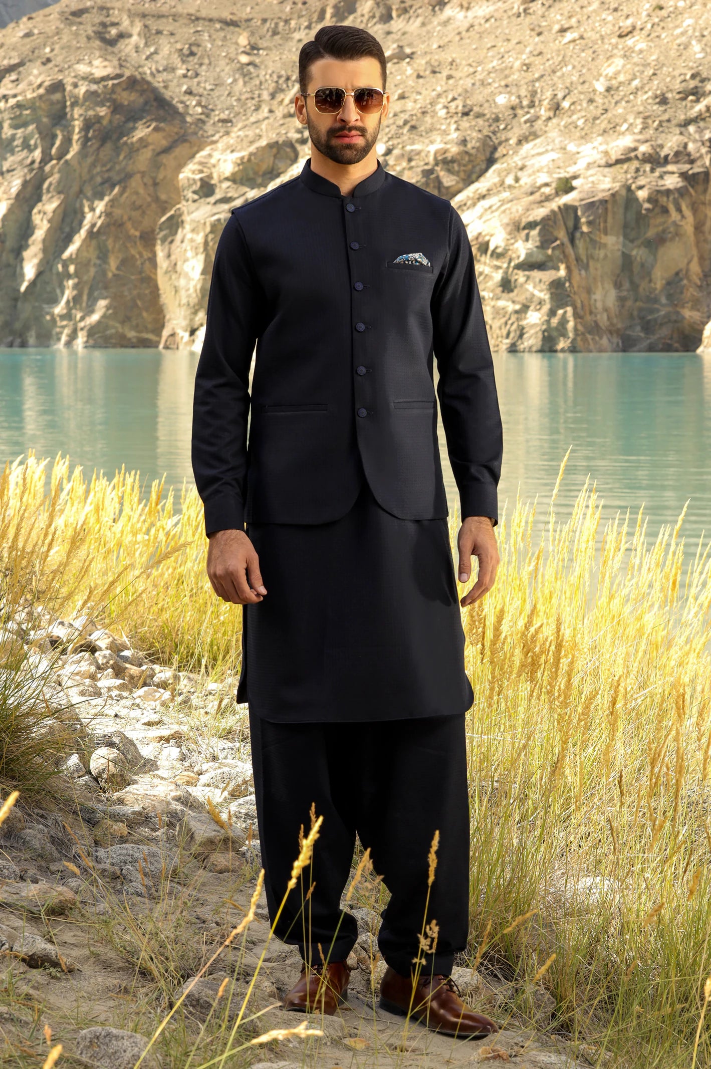 Navy Blue Shalwar Kameez with Waistcoat From Diners