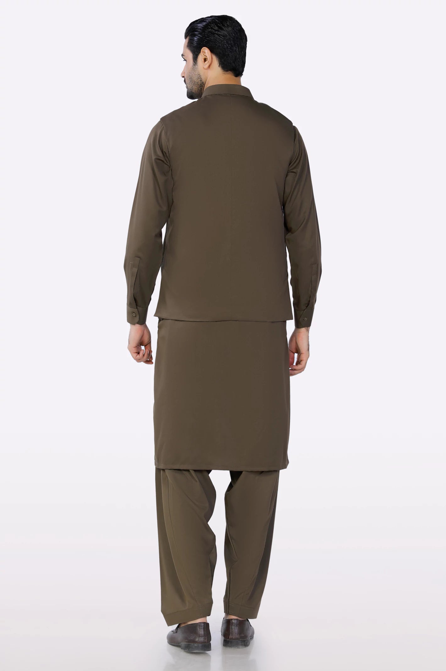 Coffee Brown Men Shalwar Kameez with Waistcoat from Diners