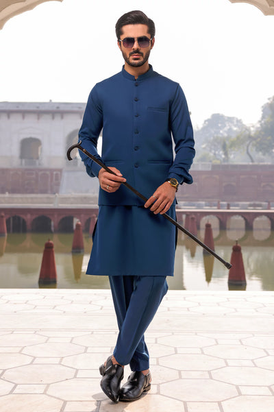 Mens Waistcoat Dark Blue Shalwar Kameez 