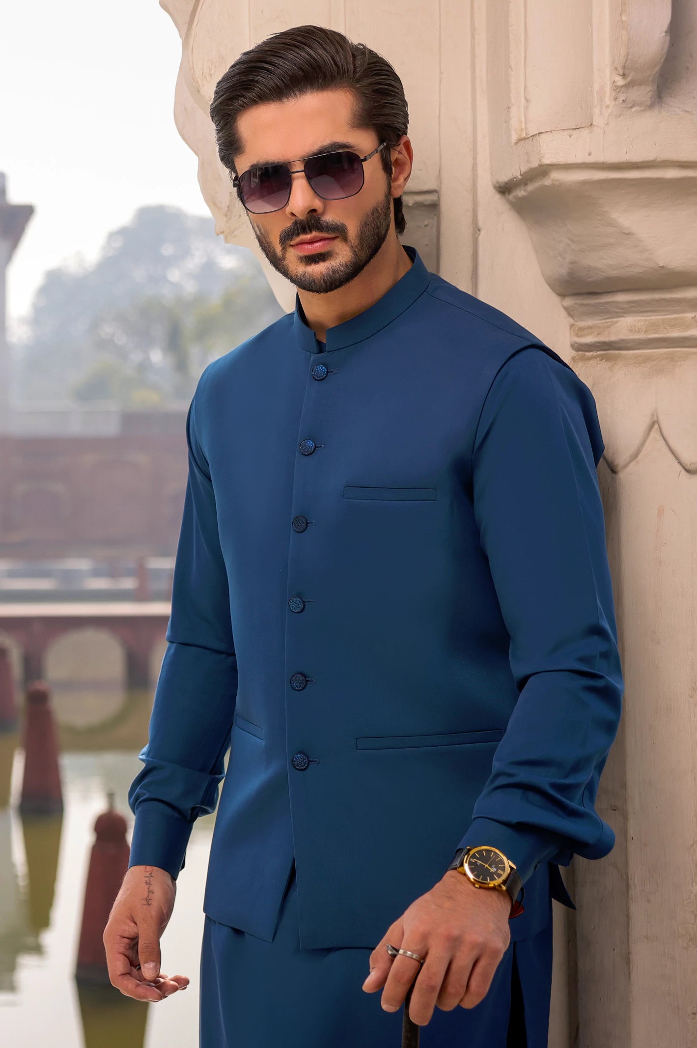 Dark Blue Shalwar Kameez with Waistcoat