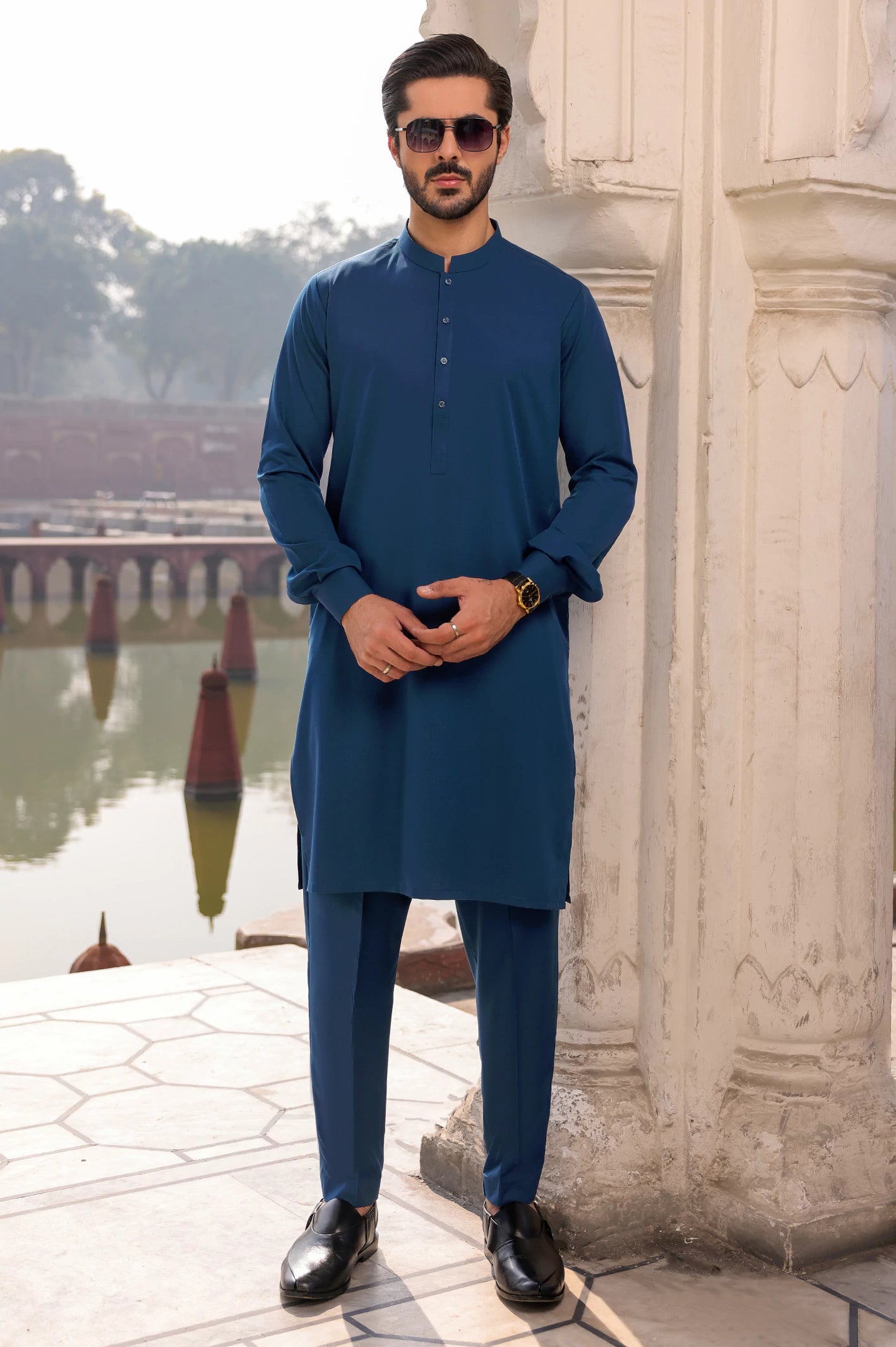 Dark Blue Shalwar Kameez Waistcoat for Mens
