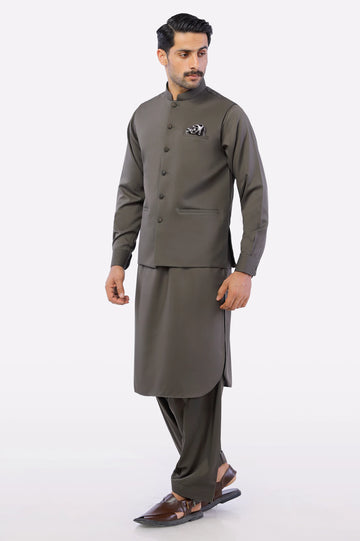Dark Brown Shalwar Kameez with Waistcoat