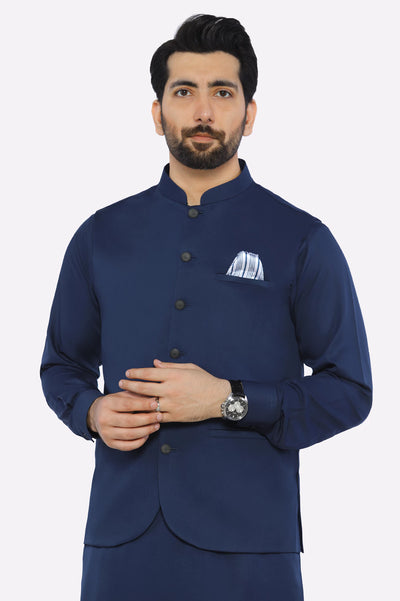 Navy Blue Shalwar Kameez with Waistcoat – Diners Pakistan