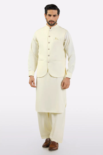 Cream Shalwar Kameez with Waistcoat