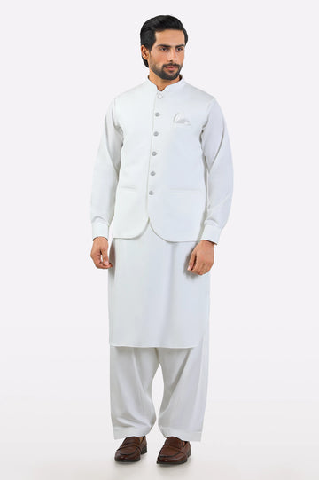 Off White Shalwar Kameez with Waistcoat