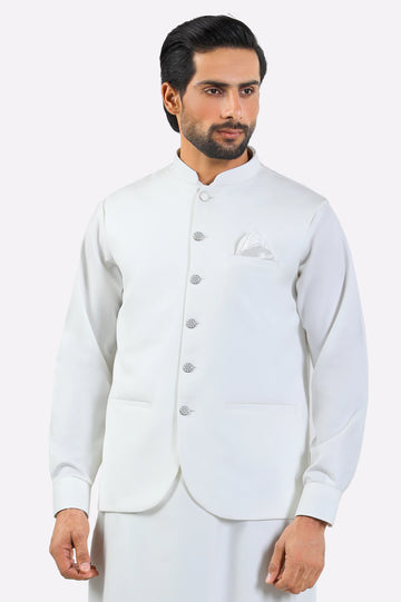 Off White Shalwar Kameez with Waistcoat