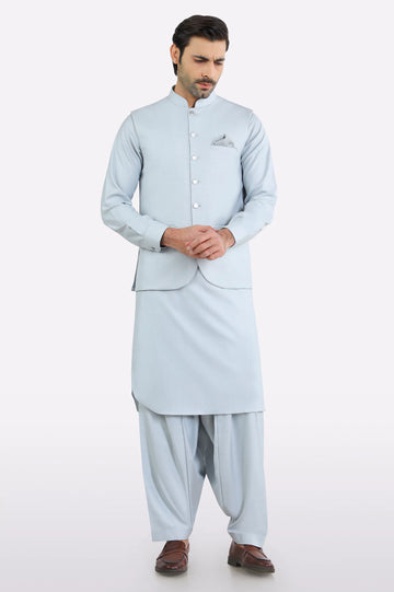 Blue Shalwar Kameez with Waistcoat